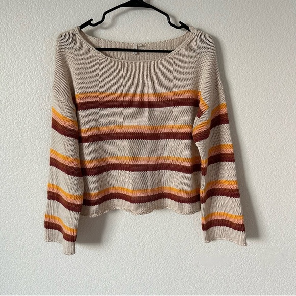 Rip Curl Beige Stripe Knit Cropped Surf, Skater, Cozy, Comfy, Soft, Sweater - Picture 1 of 9